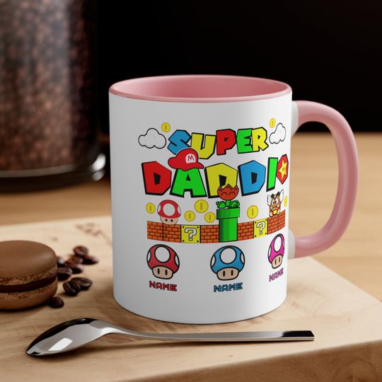 Personalized Super Daddio Game Mug, Custom Kids Name Dad Mug, Super Daddio Mug