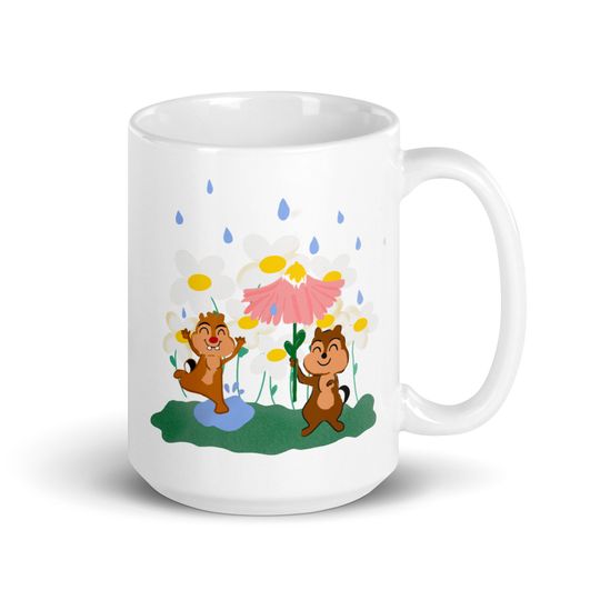 Chip and Dale Spring Mug, Disney Spring Rain Glossy Mug