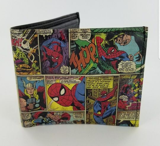 Superhero Leather Bifold Wallet - Genuine Comic Book Design Fully Laserprinted