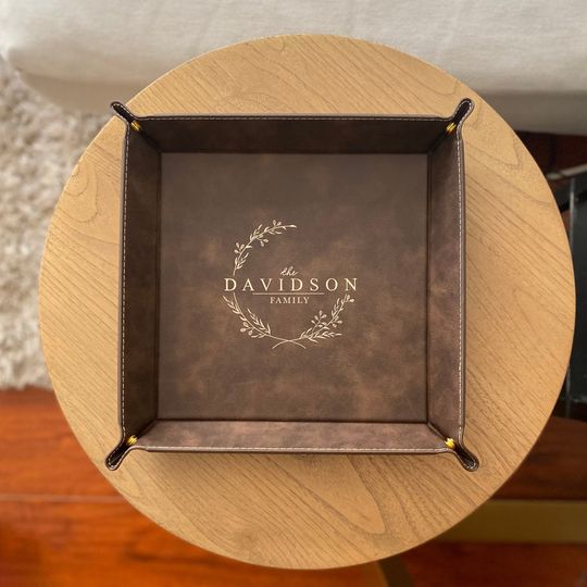 Personalized Leather Tray, Engraved Vegan Leather Valet Tray, Christmas Gifts