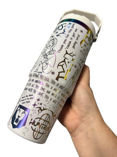 Kpop Flip Top Tumbler: Engraved Rainbow Design