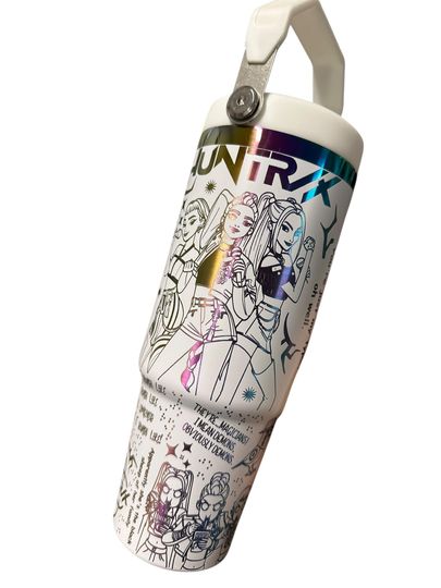 Kpop Flip Top Tumbler: Engraved Rainbow Design