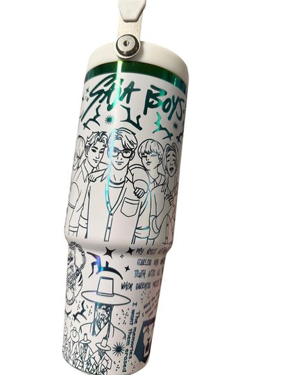 Kpop Flip Top Tumbler: Engraved Rainbow Design
