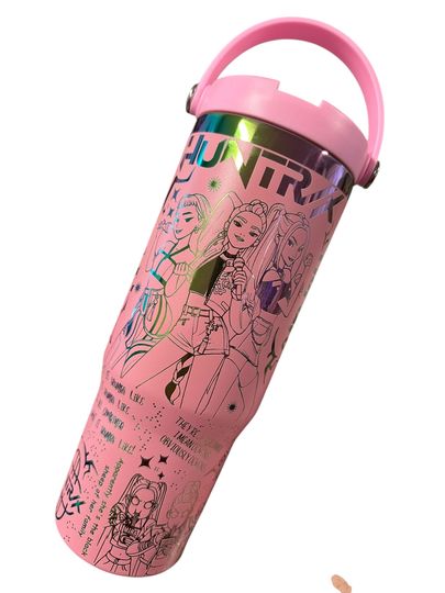 Kpop Flip Top Tumbler: Engraved Rainbow Design