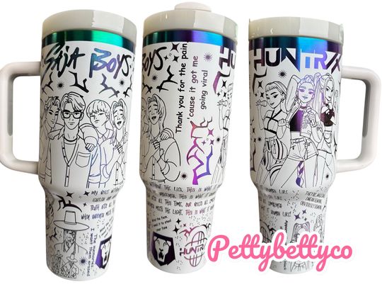 Kpop Flip Top Tumbler: Engraved Rainbow Design