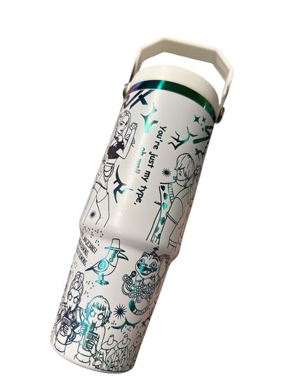 Kpop Flip Top Tumbler: Engraved Rainbow Design