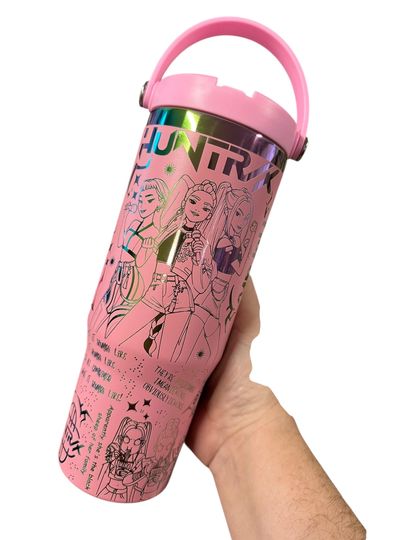 Kpop Flip Top Tumbler: Engraved Rainbow Design