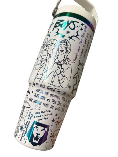 Kpop Flip Top Tumbler: Engraved Rainbow Design