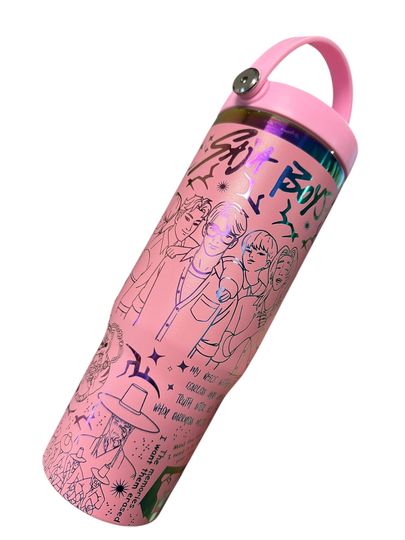 Kpop Flip Top Tumbler: Engraved Rainbow Design