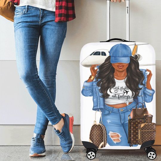 Diva's Catch Flights not Feelings Luggage Cover, Custom name uggage Cover