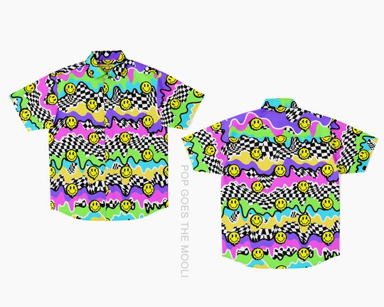Trippy Smiley Novelty Button Down Up Shirt  Hawaiian