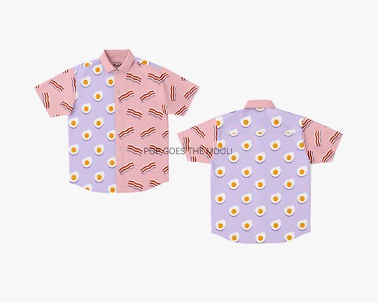 Bacon N Eggs Novelty Button Up Down Shirt - Hawaiian