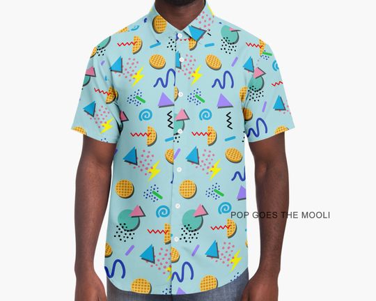 Retro Waffle Novelty Button Down Up Shirt -