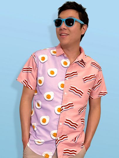 Bacon N Eggs Novelty Button Up Down Shirt - Hawaiian