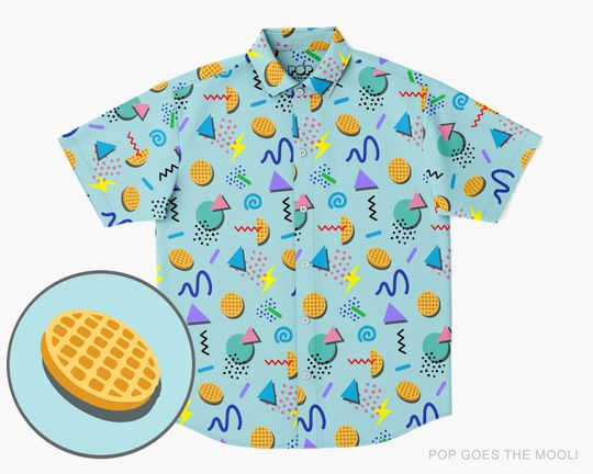 Retro Waffle Novelty Button Down Up Shirt -