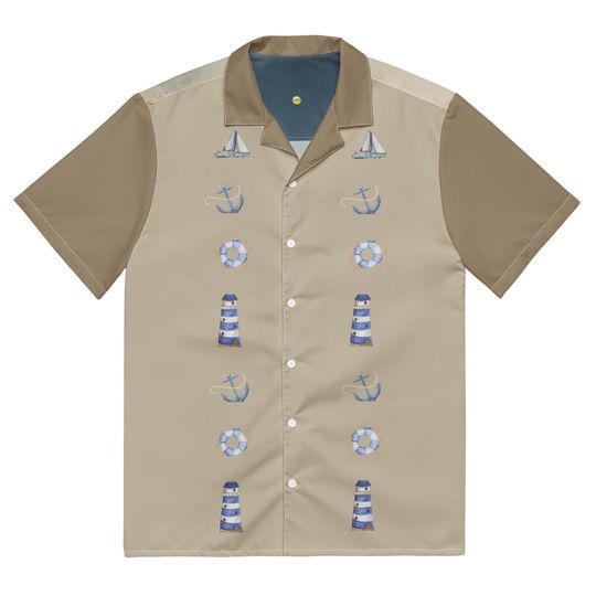 Nautical Resort Shirt | Beach Scene, Lighthouse & Anchor