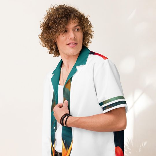 Tropical Guayabera Inspired Shirt | White & Teal Resort Button-Up