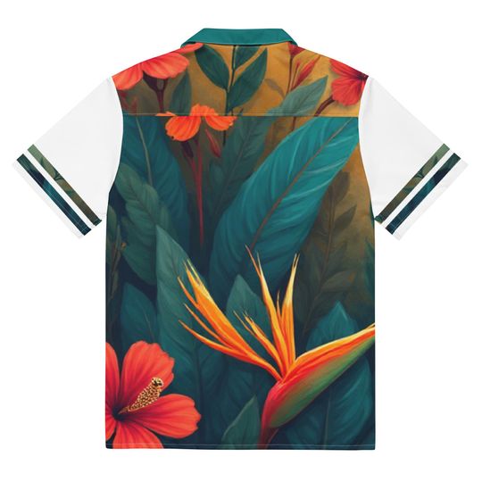 Tropical Guayabera Inspired Shirt | White & Teal Resort Button-Up