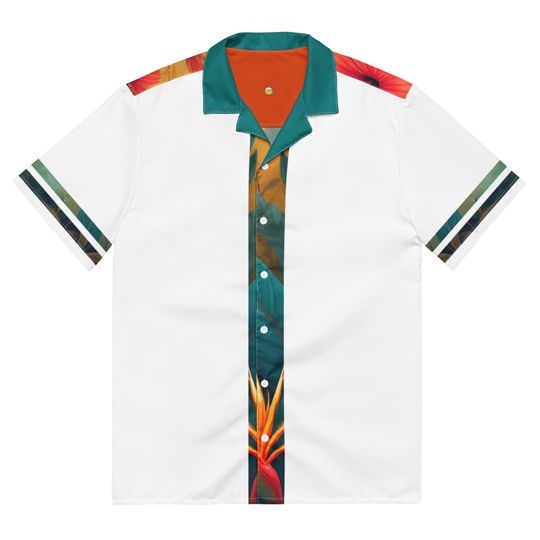 Tropical Guayabera Inspired Shirt | White & Teal Resort Button-Up