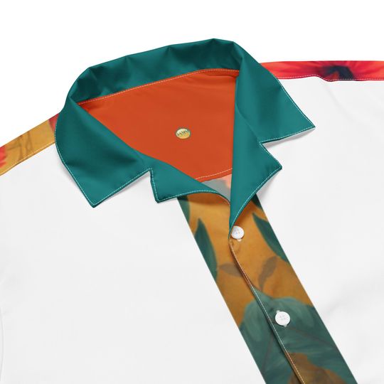 Tropical Guayabera Inspired Shirt | White & Teal Resort Button-Up