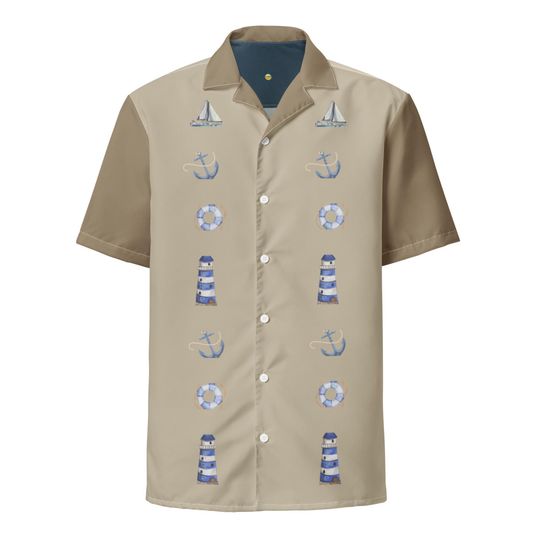 Nautical Resort Shirt | Beach Scene, Lighthouse & Anchor