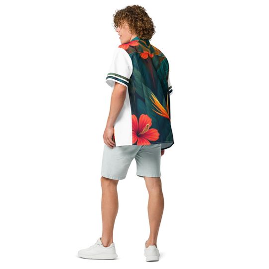 Tropical Guayabera Inspired Shirt | White & Teal Resort Button-Up