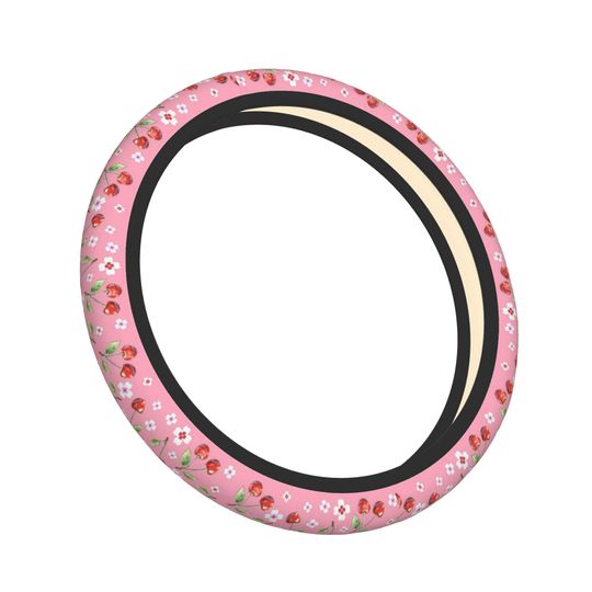 Cherry Personalized Steering Wheel Cover and Car Coaster Set