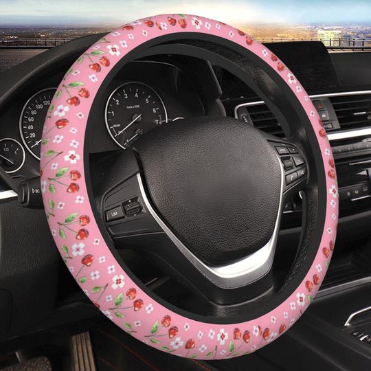 Cherry Personalized Steering Wheel Cover and Car Coaster Set