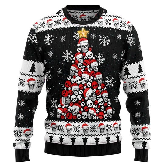 Skull Pine Tree Ugly Christmas 3D Sweater