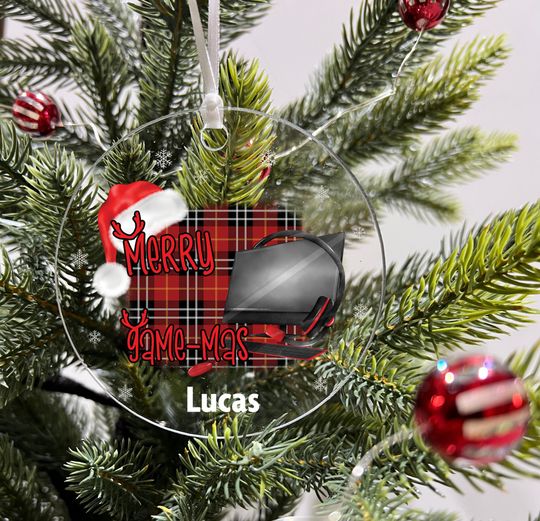 Personalized Photo Acrylic Ornament with Gaming Controller Design - Christmas Tree Decor and Keepsake