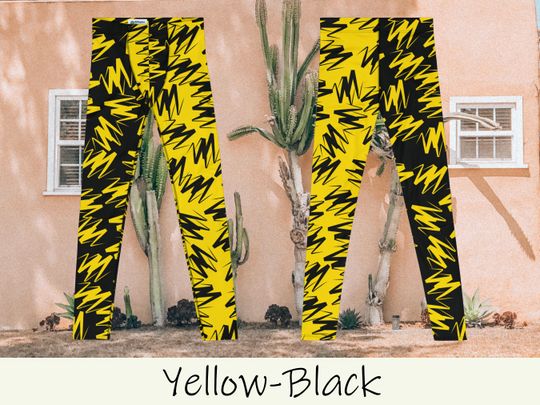Mens Leggings Color Block, Spandex Long Tights, Wrestling Style Zigzag Patterned Meggings