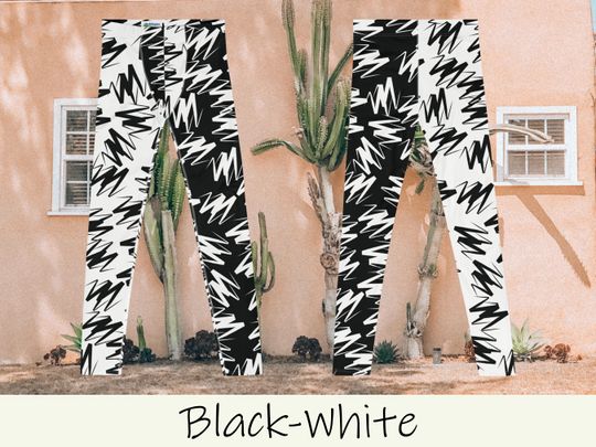 Mens Leggings Color Block, Spandex Long Tights, Wrestling Style Zigzag Patterned Meggings