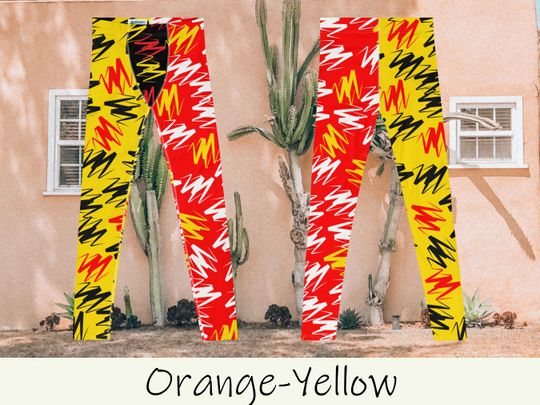 Mens Leggings Color Block, Spandex Long Tights, Wrestling Style Zigzag Patterned Meggings