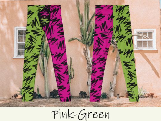 Mens Leggings Color Block, Spandex Long Tights, Wrestling Style Zigzag Patterned Meggings