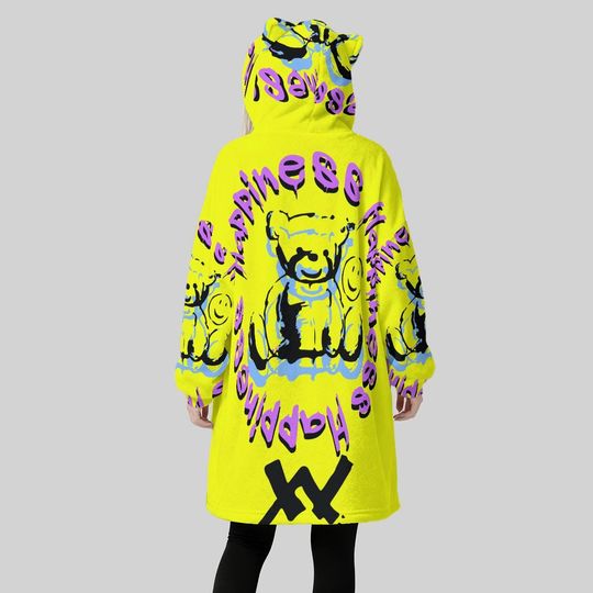 Minimal Streetwear Fleece Oversized Happiness Hoodie Blanket