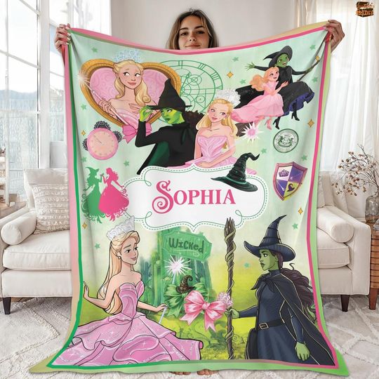 Custom Name Wicked Change For Good Blanket, Elphaba And Glinda Blanket