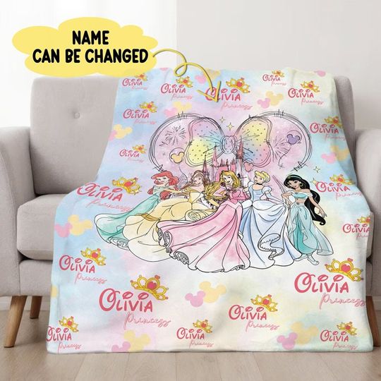 Personalized Watercolor Disneyworld Princess Blanket | Magic Kingdom Princess