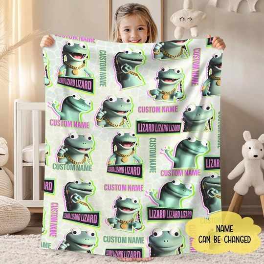 Personalized Lizard Lizard Lizard Meme Fleece Blanket, Weirdcore Lizard Blanket