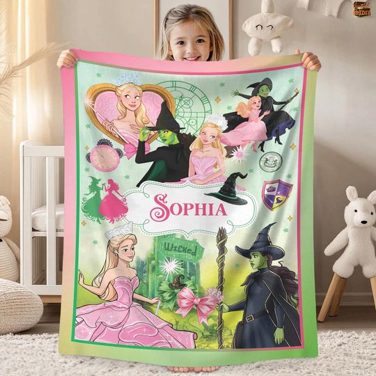 Custom Name Wicked Change For Good Blanket, Elphaba And Glinda Blanket