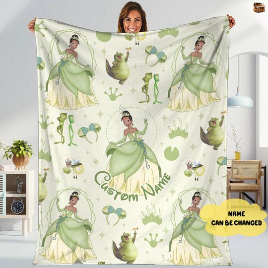 Personalized Tiana Princess Blanket, Custom Name Princess Blanket