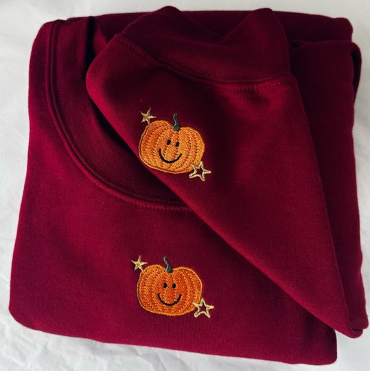 Embroidered Jumper 'Happy Pumpkin' & Sleeve, Cute Autumn Sweater