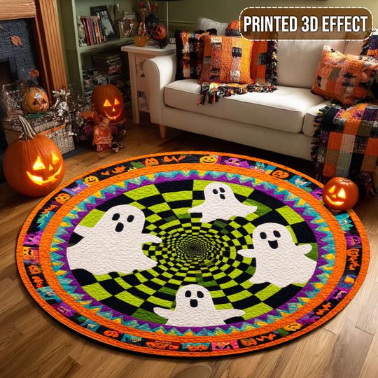 3D Printed Halloween Ghost Rug, Spooky Round Mat, Indoor Halloween Decor