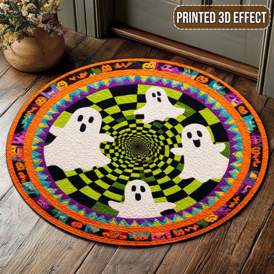 3D Printed Halloween Ghost Rug, Spooky Round Mat, Indoor Halloween Decor