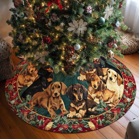 Dachshund Christmas Tree Skirt, Dog Lover Holiday Decoration, Cute Puppy Christmas Tree Mat for Pet Lovers 2025