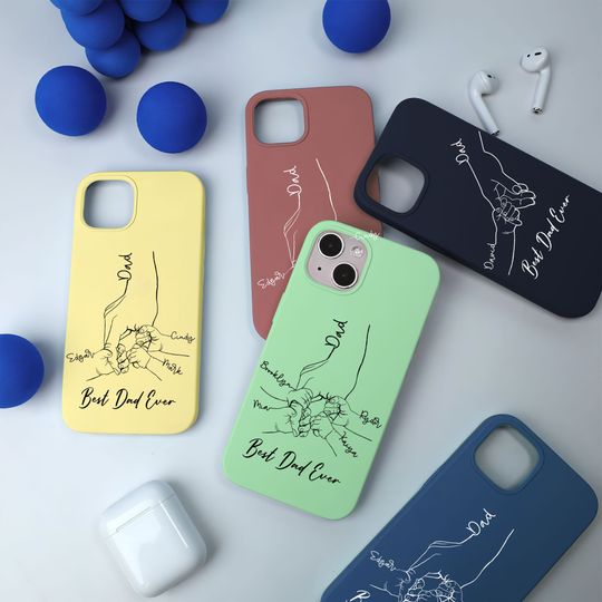 Personalized Dad With Kid Hands Phone Case, Custom Best Dad Ever Phone Case For Iphone Father's Day Gift For Daddy