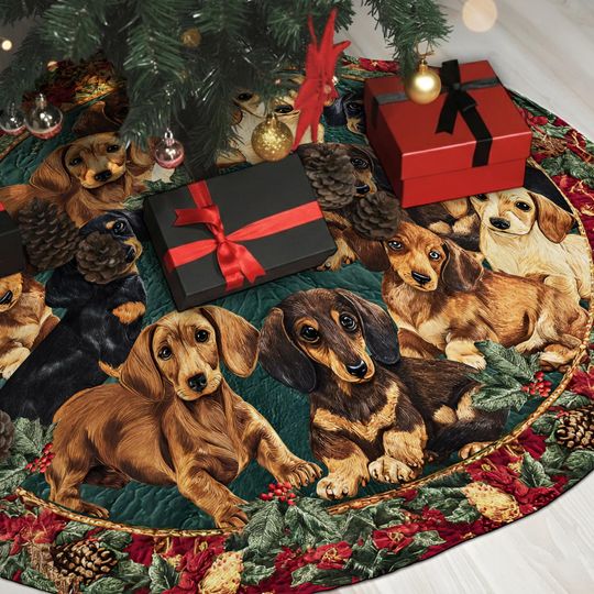 Dachshund Christmas Tree Skirt, Dog Lover Holiday Decoration, Cute Puppy Christmas Tree Mat for Pet Lovers 2025