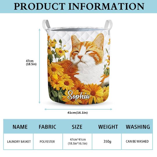 Custom Cute Kitten Laundry Basket, Floral Cat Decor Hamper, Kitty Laundry Bin, Cat Lover Bathroom & Laundry Decor, Flower Cat Basket Decor