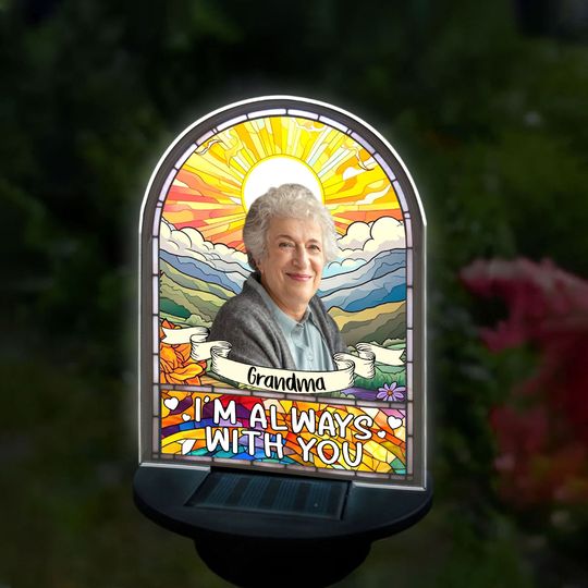 Personalized Photo Stained Glass Memorial Solar Garden Light, In Loving Memory, Memorial Gift For Loss Of Father/ Mother/ Grandma/ Grandpa
