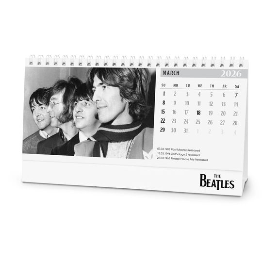 The Beatles 2026 Desk Calendar, Vertical, White Edition, Classic Photography, Key Band Dates