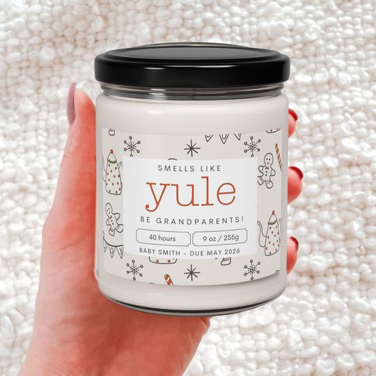 Custom Pregnancy Reveal Candle for Baby Announcements, Christmas Gift for Grandparents, Aunts, Uncles, and Parents